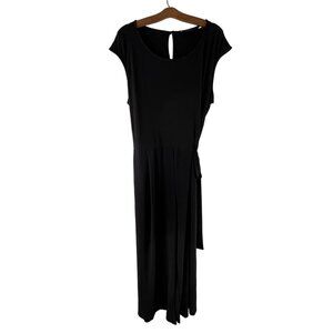 Nina Leonard Womens Dress Size 2X Black Short Sleeve Midi Tie Waist Machine Wash